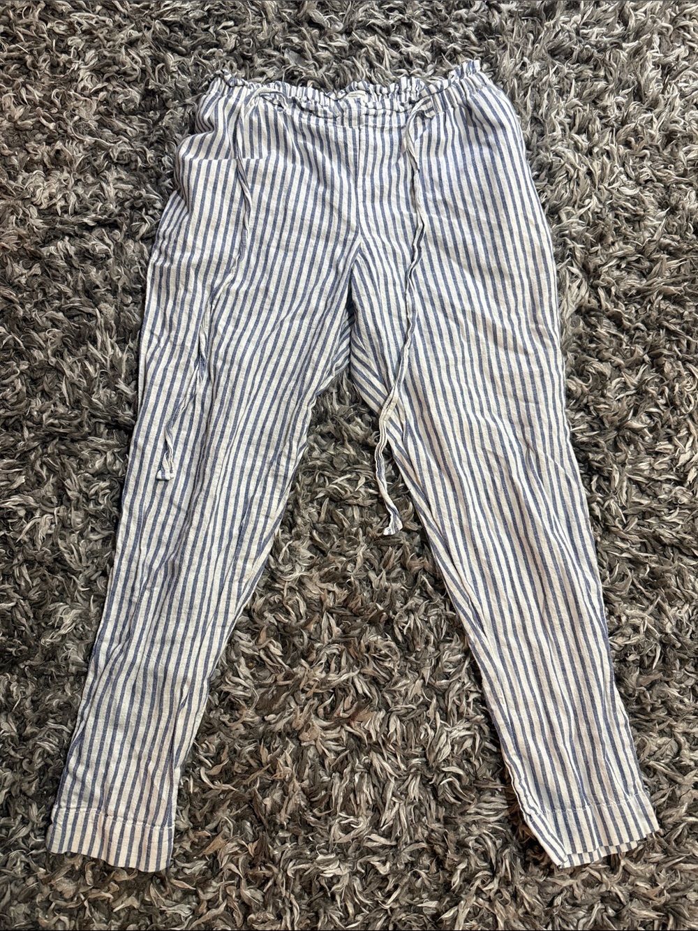 Men's Blue and White Striped Drawstring Casual Pants